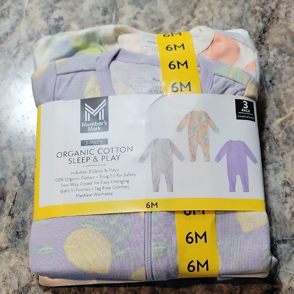 Baby Girl 3 Pack Organic Cotton Sleep & Play Lemon 🍋 Size 6M NWT